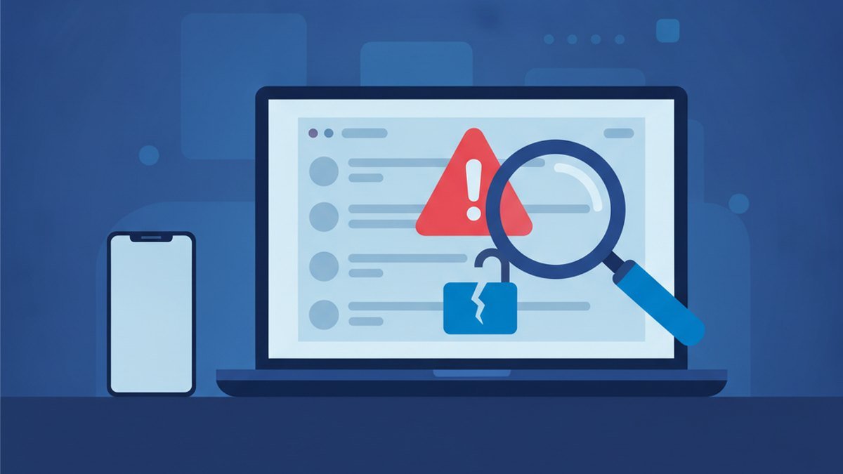 Smartphone affichant une alerte de sécurité et un cadenas ouvert pour un compte Facebook piraté