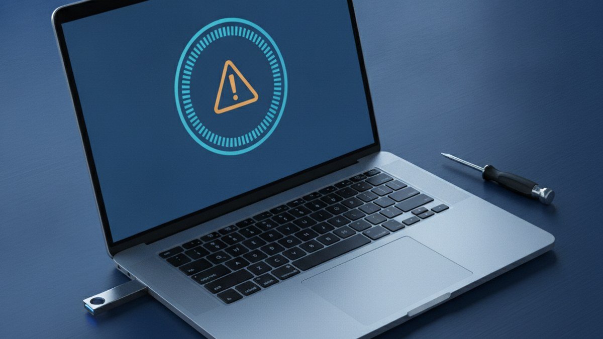 Portable Windows 11 affichant un écran de réparation avec une clé USB, pour corriger l'erreur 0xc0430001 et 0x800f0993