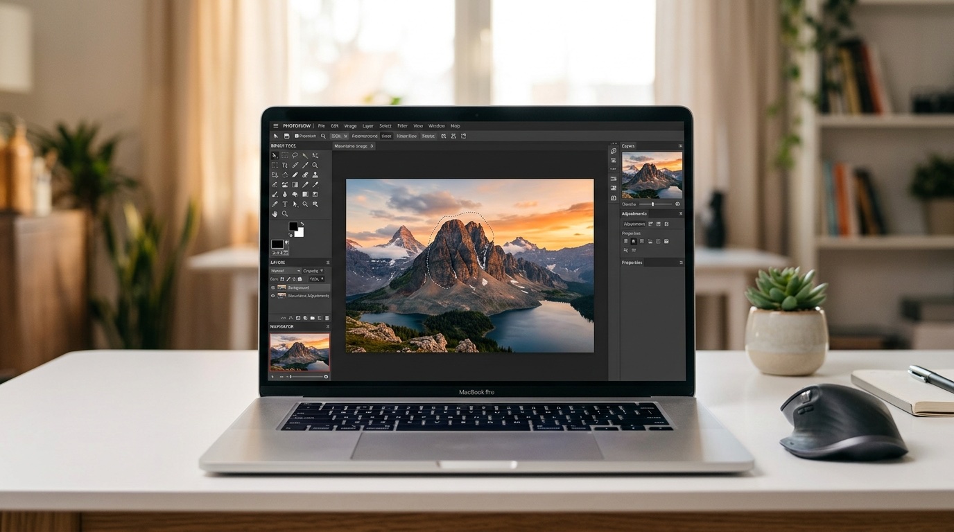 Free Photoshop alternative editing software on laptop screen
