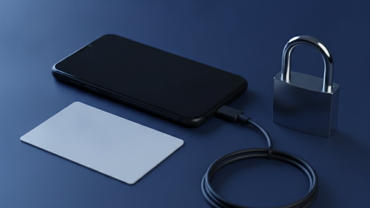 Smartphone and a blank card beside a closed padlock, representing a leaked driver's licence scan and identity protection in Canada