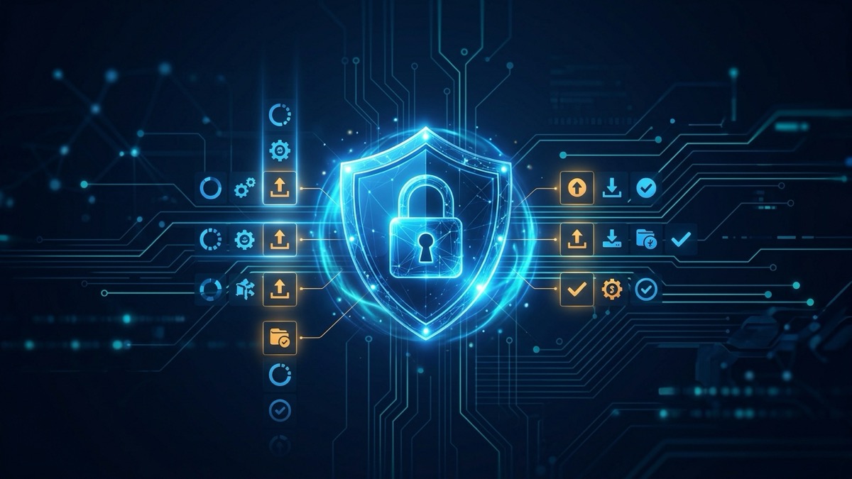 July 2026 Patch Tuesday patch management priority triage for Canadian small business, shield and update icons representing vulnerability response