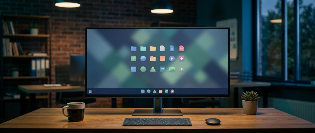 Small business office desktop running a Linux distribution as a free alternative to Windows 10, Canadian office setting