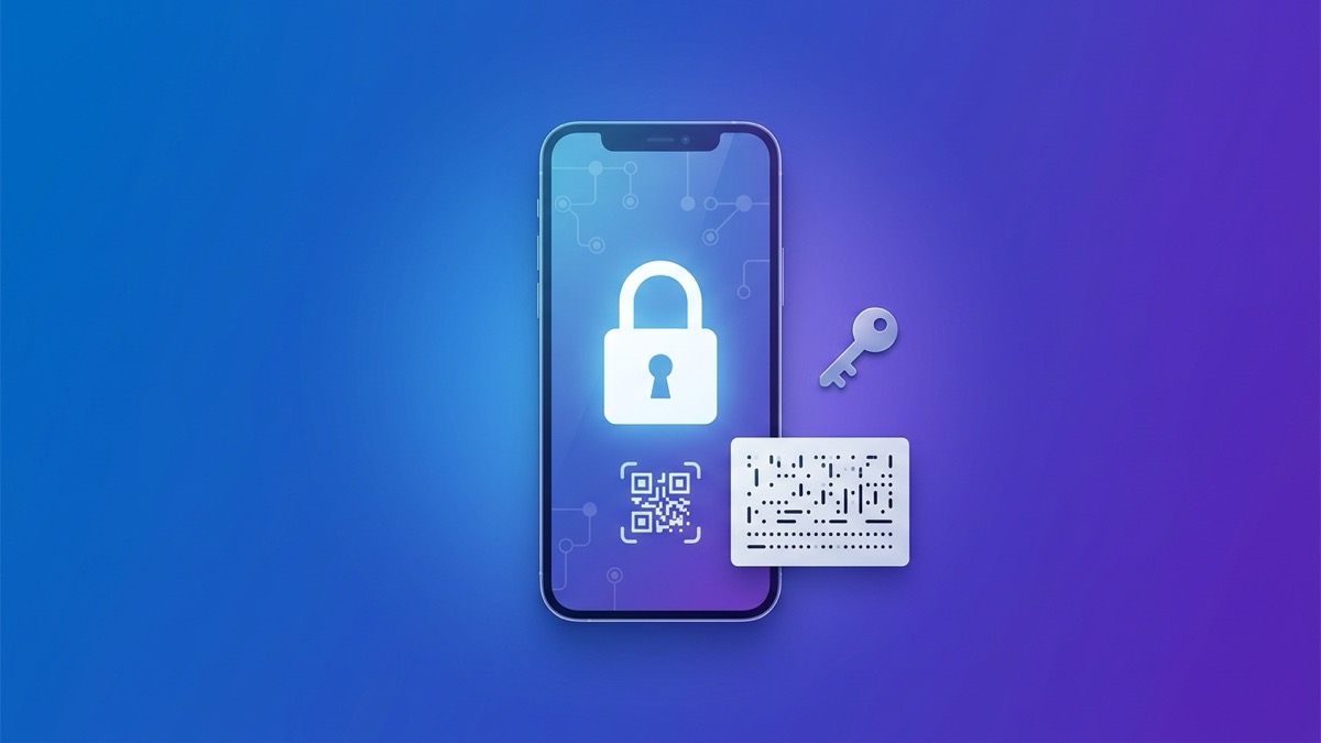 A locked phone next to a backup recovery code card, representing account recovery after losing a two-factor authenticator app