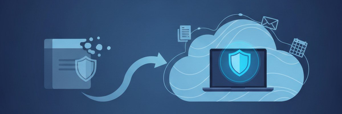 Illustration d'un ancien logiciel bureautique qui migre vers un nouveau poste protégé dans le nuage