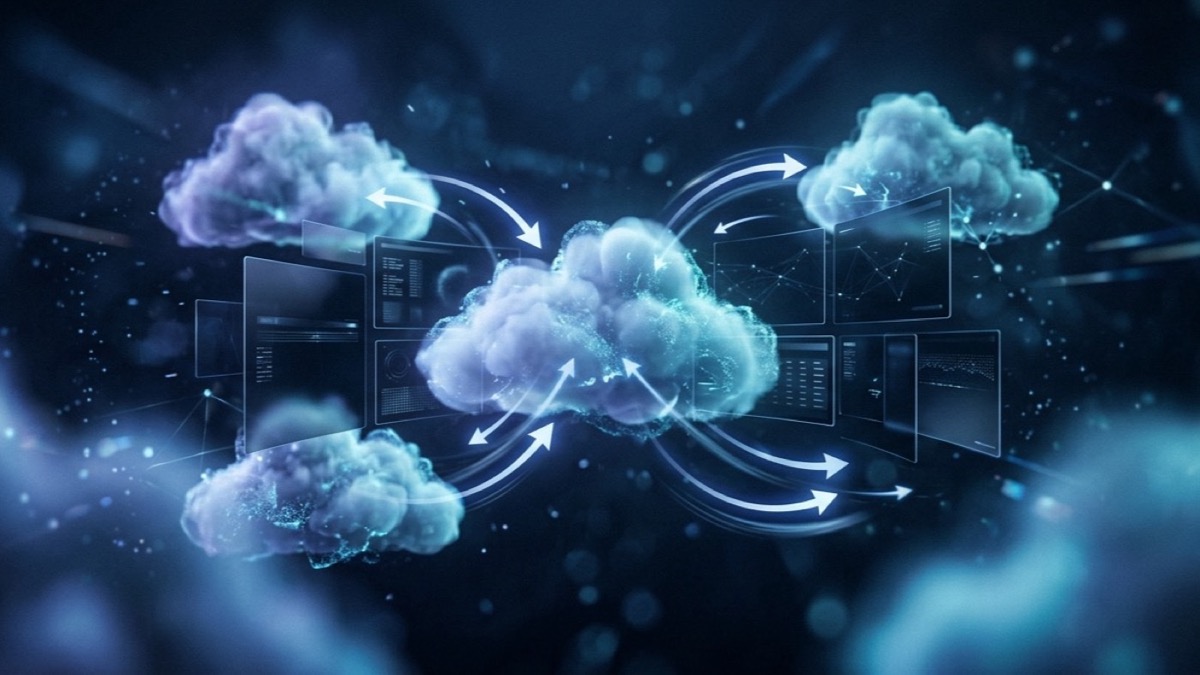 OneDrive vs Google Drive vs Dropbox 2026 comparison — abstract cloud storage icons