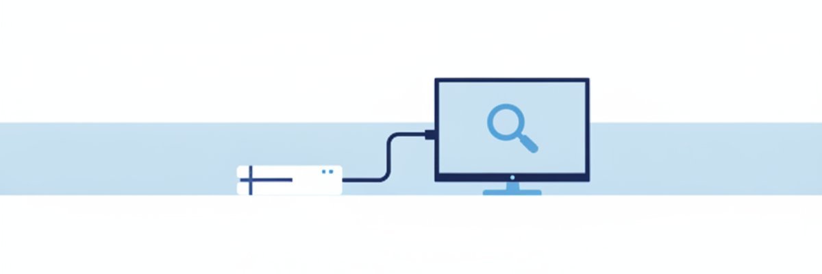 Illustration d'une console de jeu reliée par un câble HDMI à un téléviseur avec une loupe de diagnostic