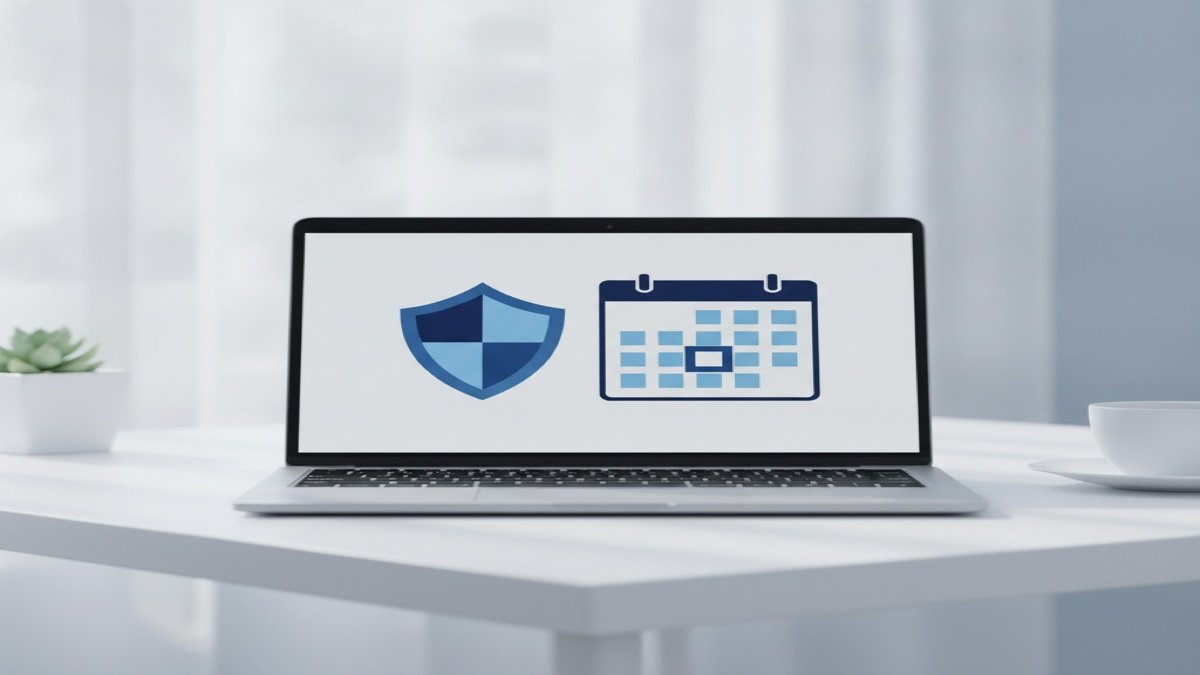 Windows 10 laptop showing a shield and padlock icon for extended security updates ESU before October 2026