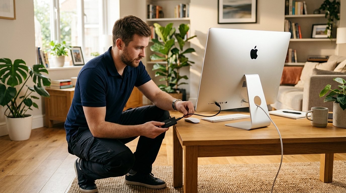 Technicien IT Cares qui répare un iMac lent à Laval