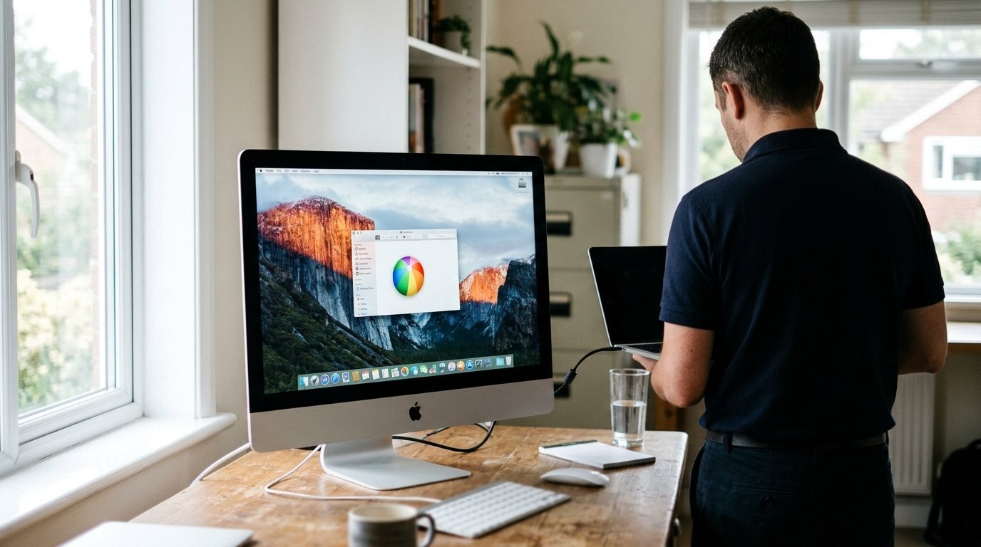 Technicien IT Cares qui diagnostique un iMac lent à Montréal